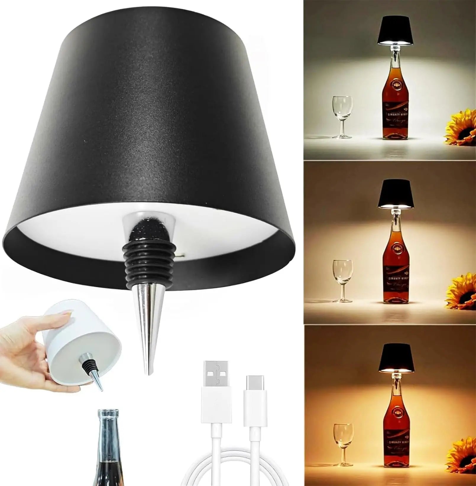 Touch-Control LED Ambient Bottle Lamp – Rechargeable Mood Light