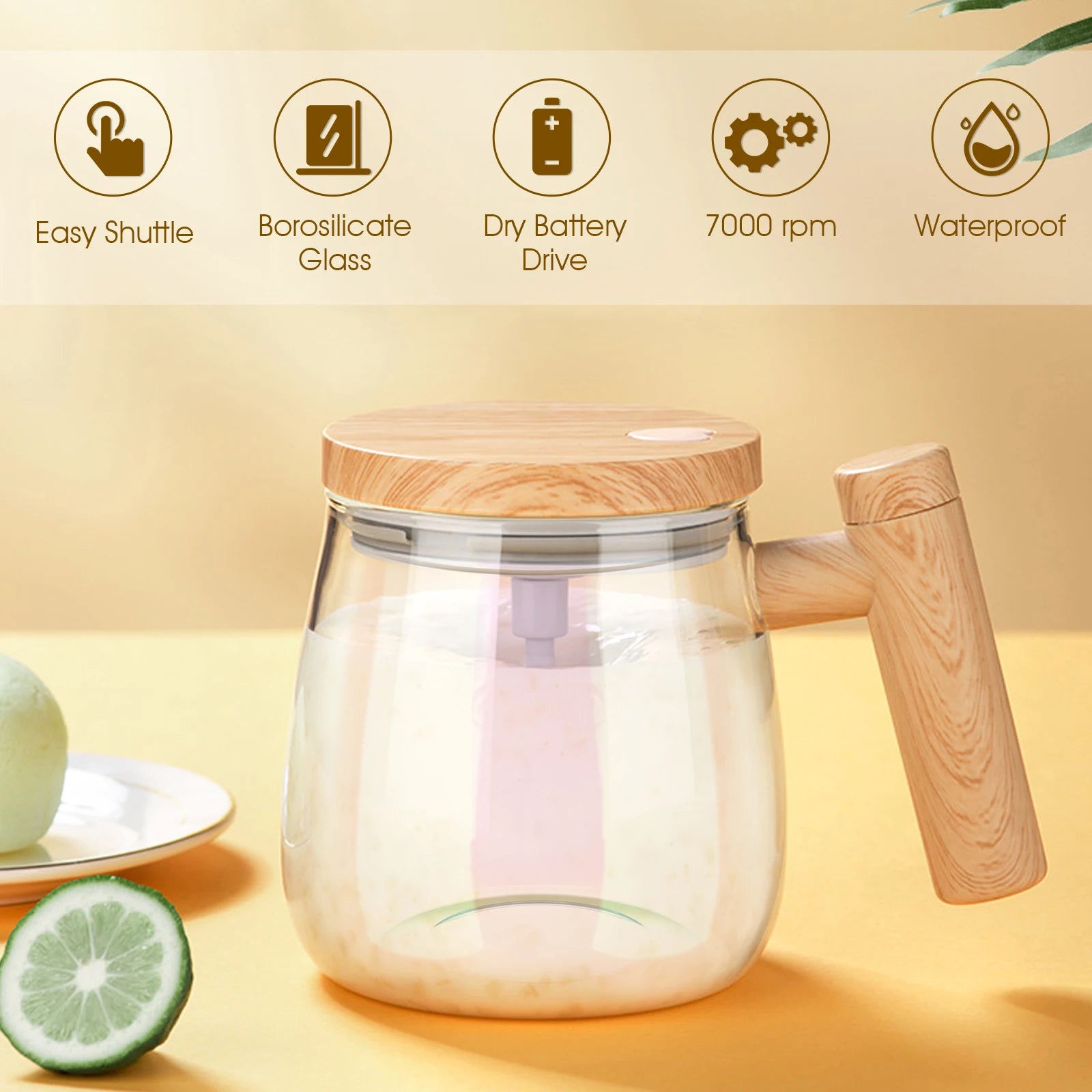 Glass Self-Stirring Mug – 7000RPM Electric Mixing Cup