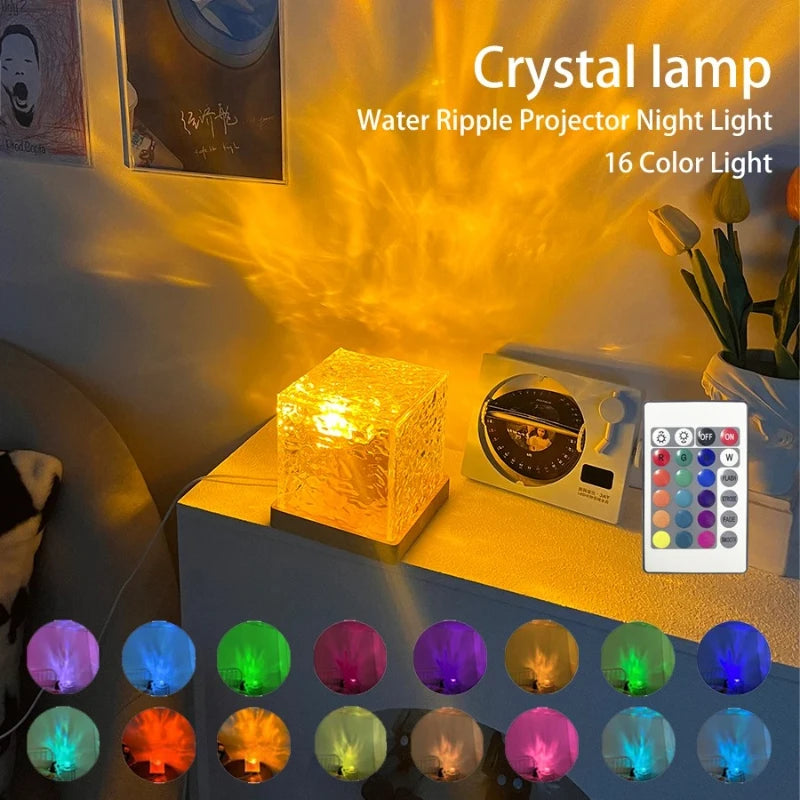 Water Ripple Crystal LED Night Light – 16 Color Ambient Lamp