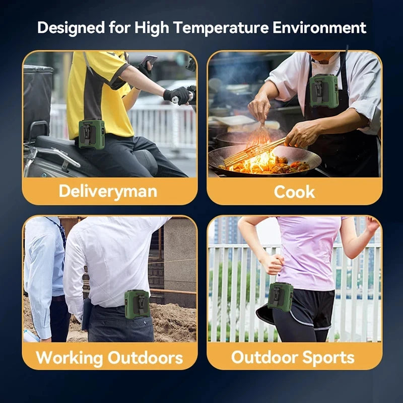 Wearable Waist Fan – 5-Speed Cooling Fan with Flashlight & Power Bank